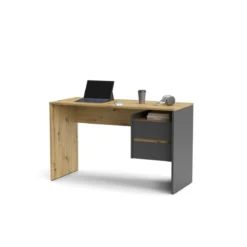 Tavolo Scrivania 130cm Rovere e Antracite con 2 Cassetti Laterali