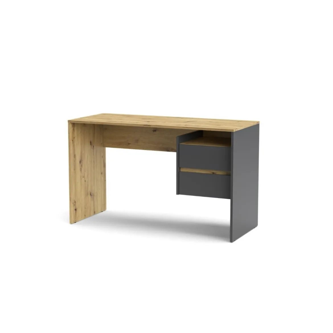 Tavolo Scrivania 130cm Rovere e Antracite con 2 Cassetti Laterali