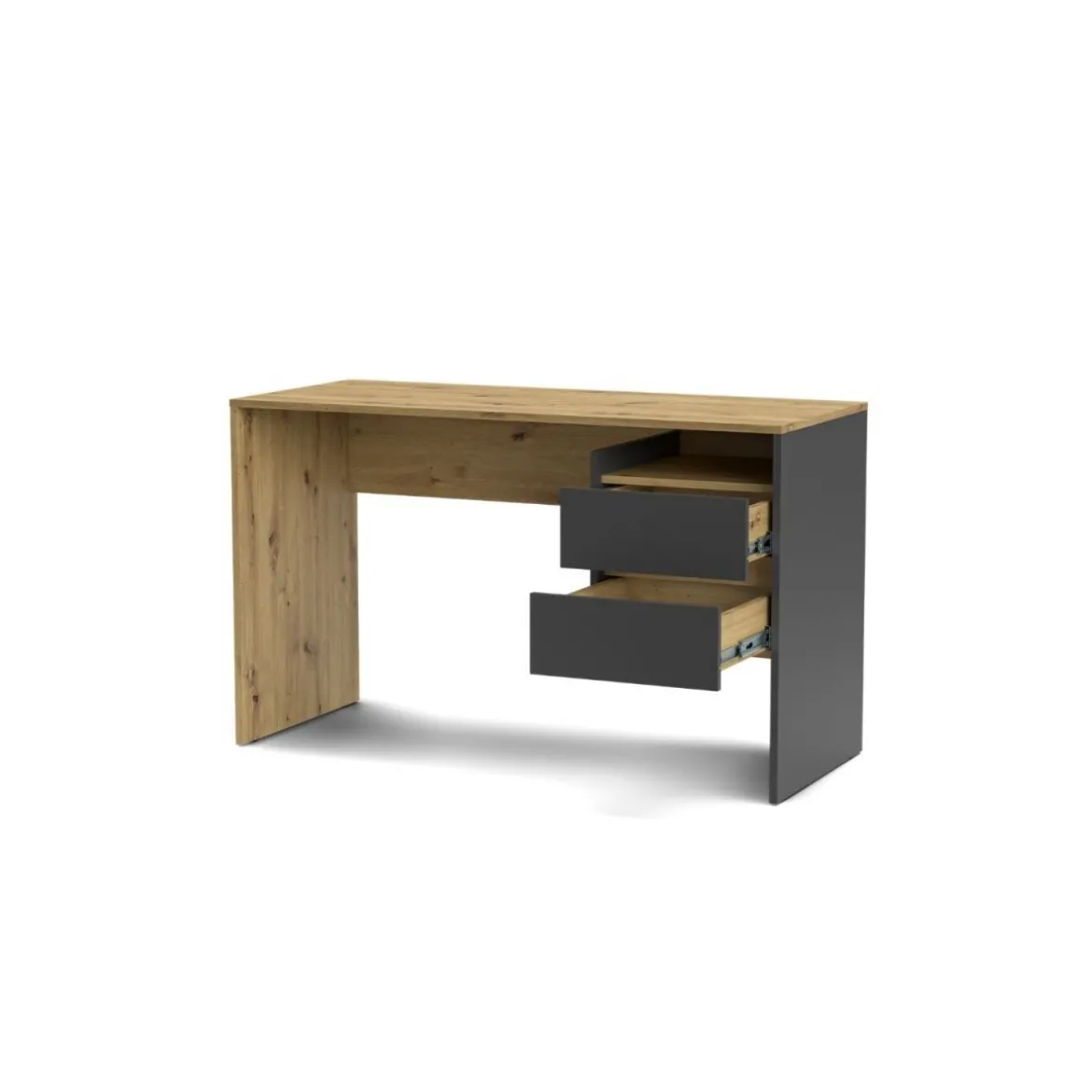Tavolo Scrivania 130cm Rovere e Antracite con 2 Cassetti Laterali