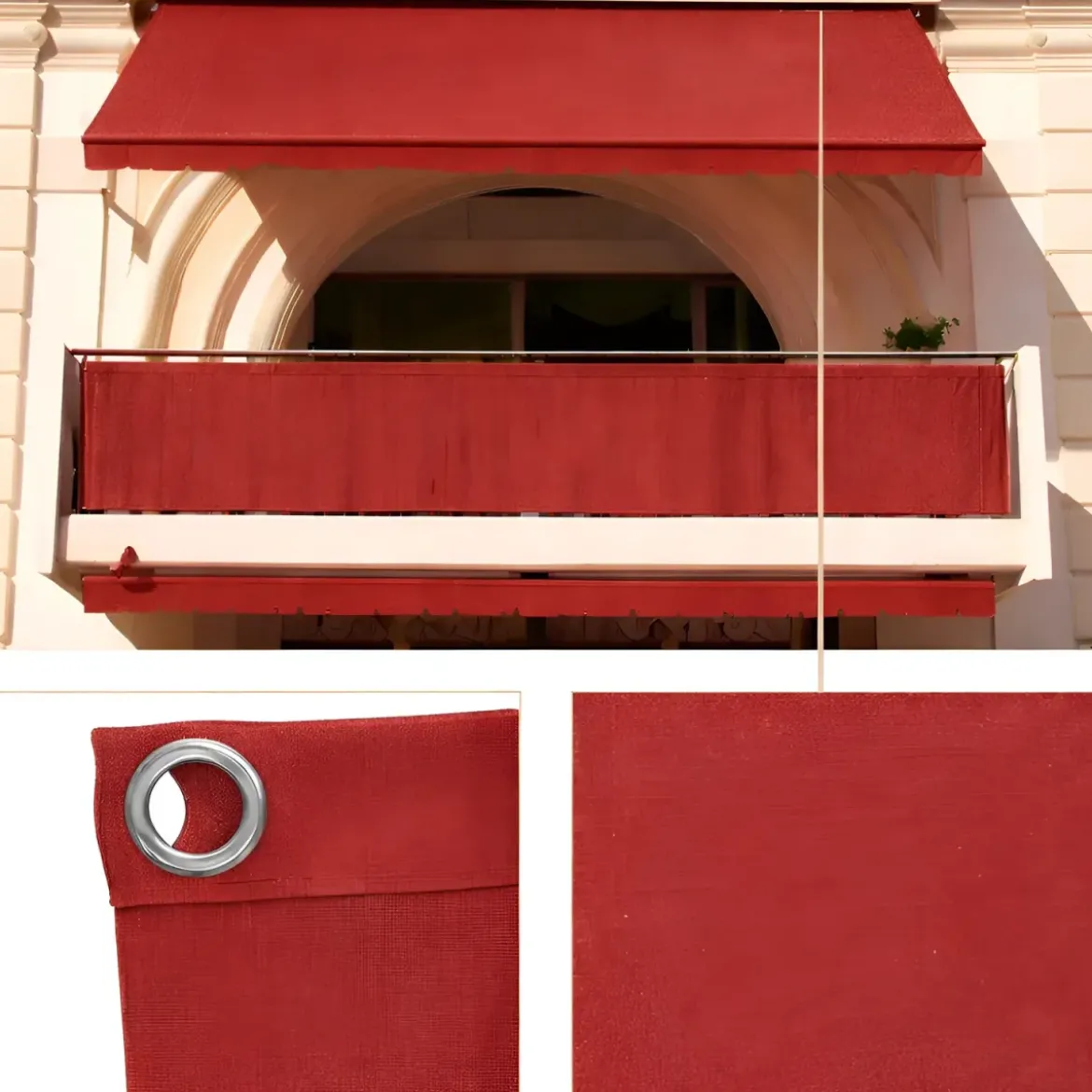 Telo Antisguardo Balcone 75x500 cm Rosso Ferrara Occhielli Alluminio