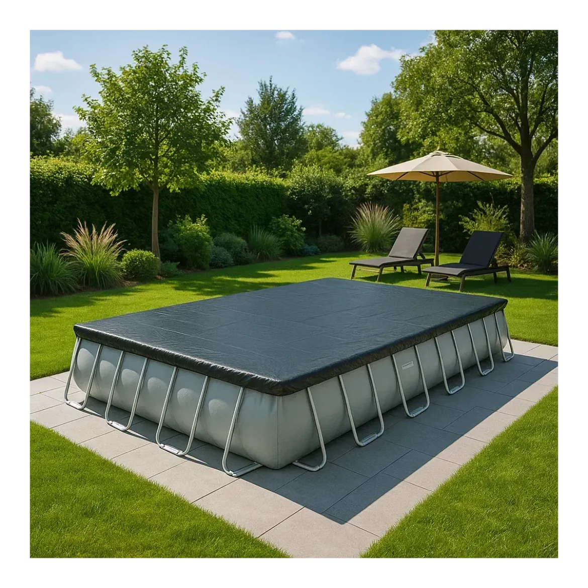 Telo Copertura Piscina Rettangolare Grigio Corda Drenante 956x488 cm