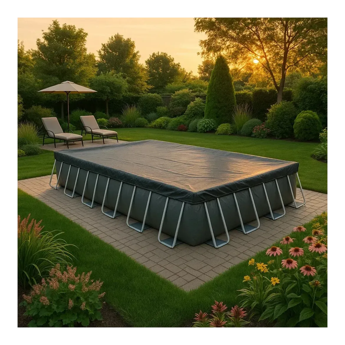 Telo Copertura Piscina Rettangolare Grigio Corda Drenante 956x488 cm