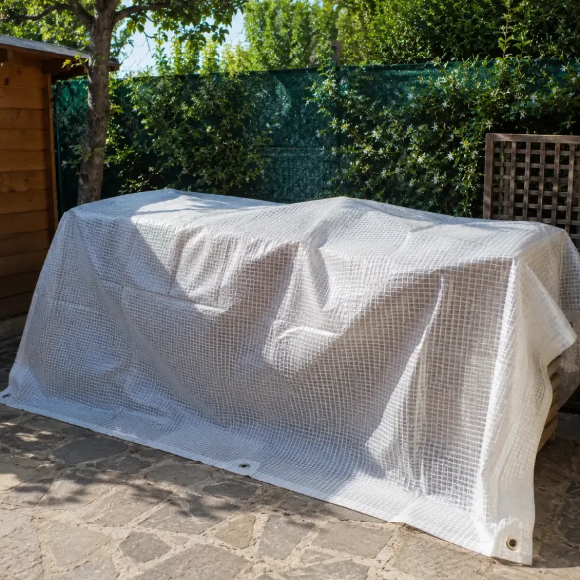 Telo Occhiellato Impermeabile 3x6 m PE Bianco Copertura Lavabile