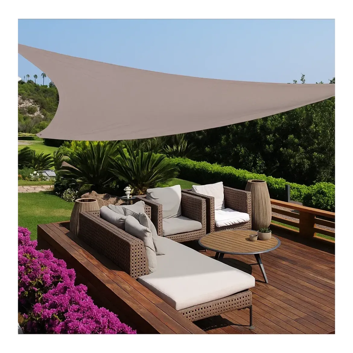Tenda a Vela Triangolare 3x3 m Tortora per Ombreggiare Zone Esterne