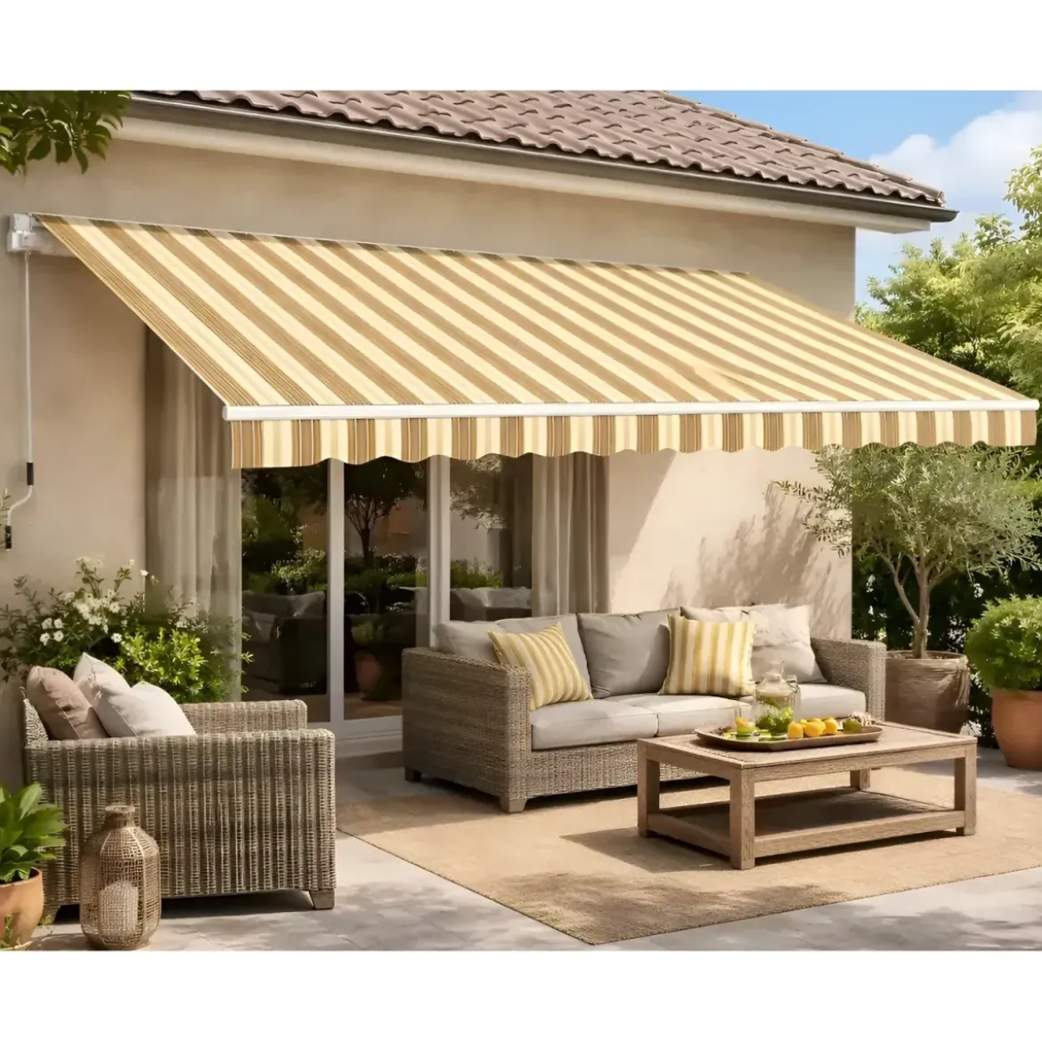 Tenda da Sole a Barra Quadra 300x200 Beige Rigato da Esterno Balcone