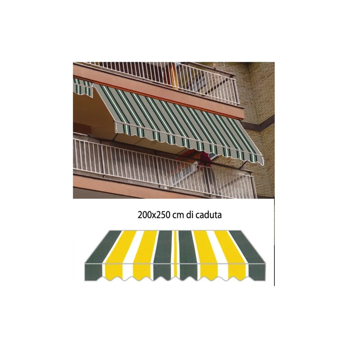 Tenda da Sole a Caduta Gialla 200x250 con Bracci Balcone Rullo Esterno Parasole