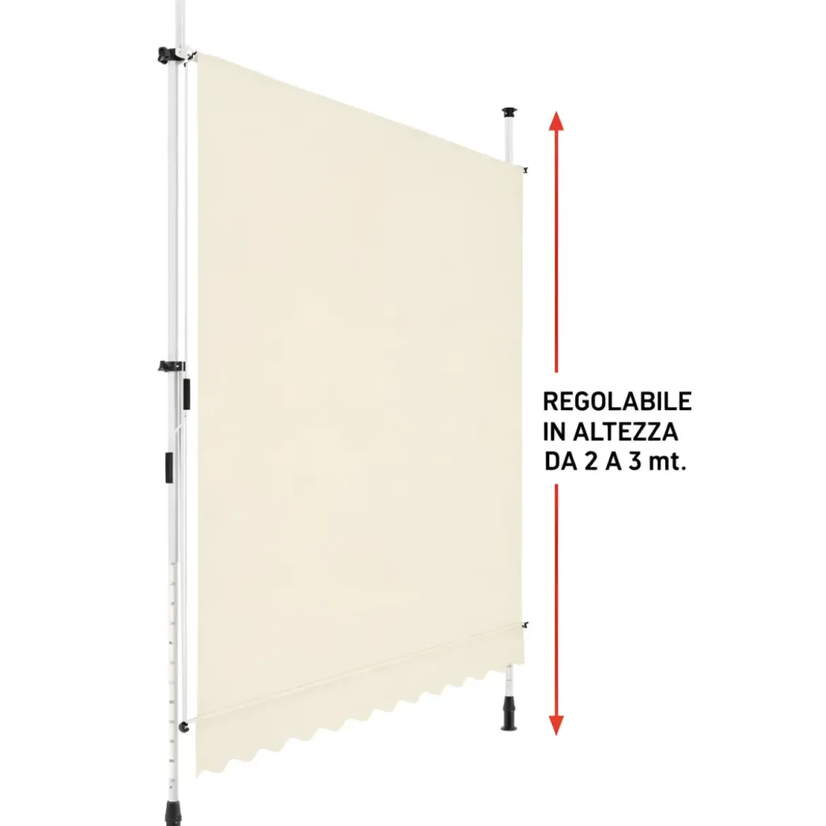 Tenda da Sole a Caduta Senza Viti 300x130 Altezza Regolabile Beige