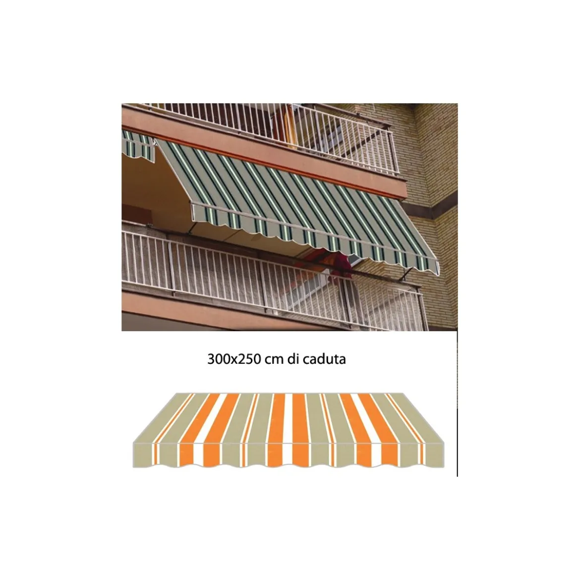 Tenda da Sole a Caduta 300x250 Arancione con Bracci Balcone per Esterno Parasole