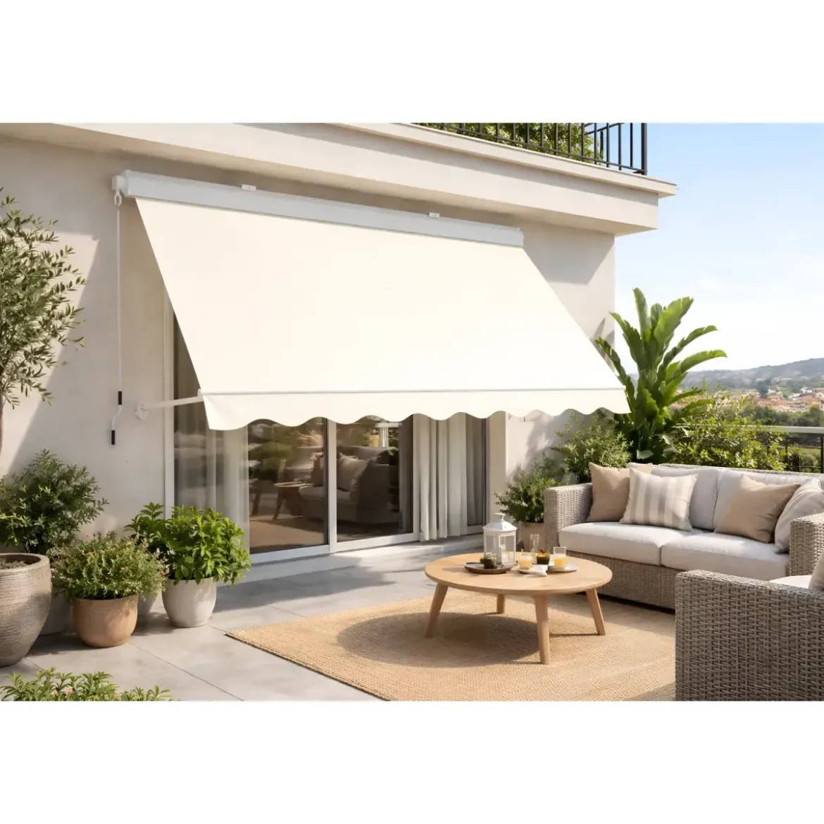 Tenda da Sole a Caduta 250x250 Beige con Bracci Cassonata da Esterno