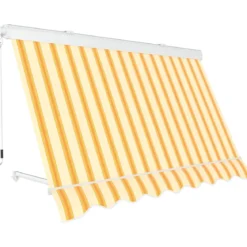 Tenda da Sole a Caduta 400x300 cm Rigato Giallo Bianco Cassonata Bracci