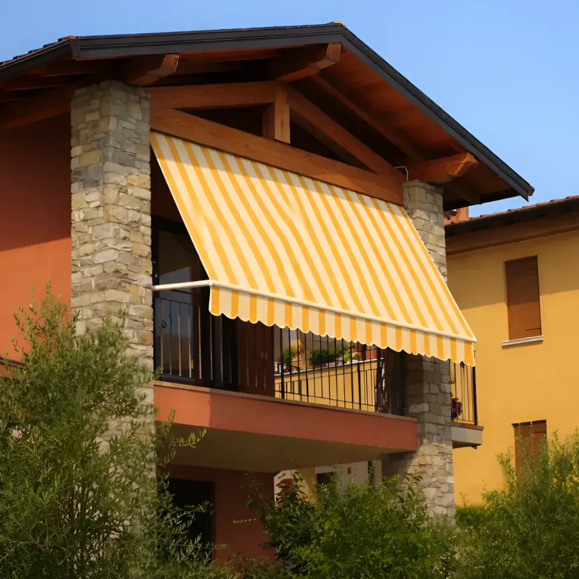 Tenda da Sole a Caduta 250x250 cm Rigato Giallo Bianco Senza Cassone