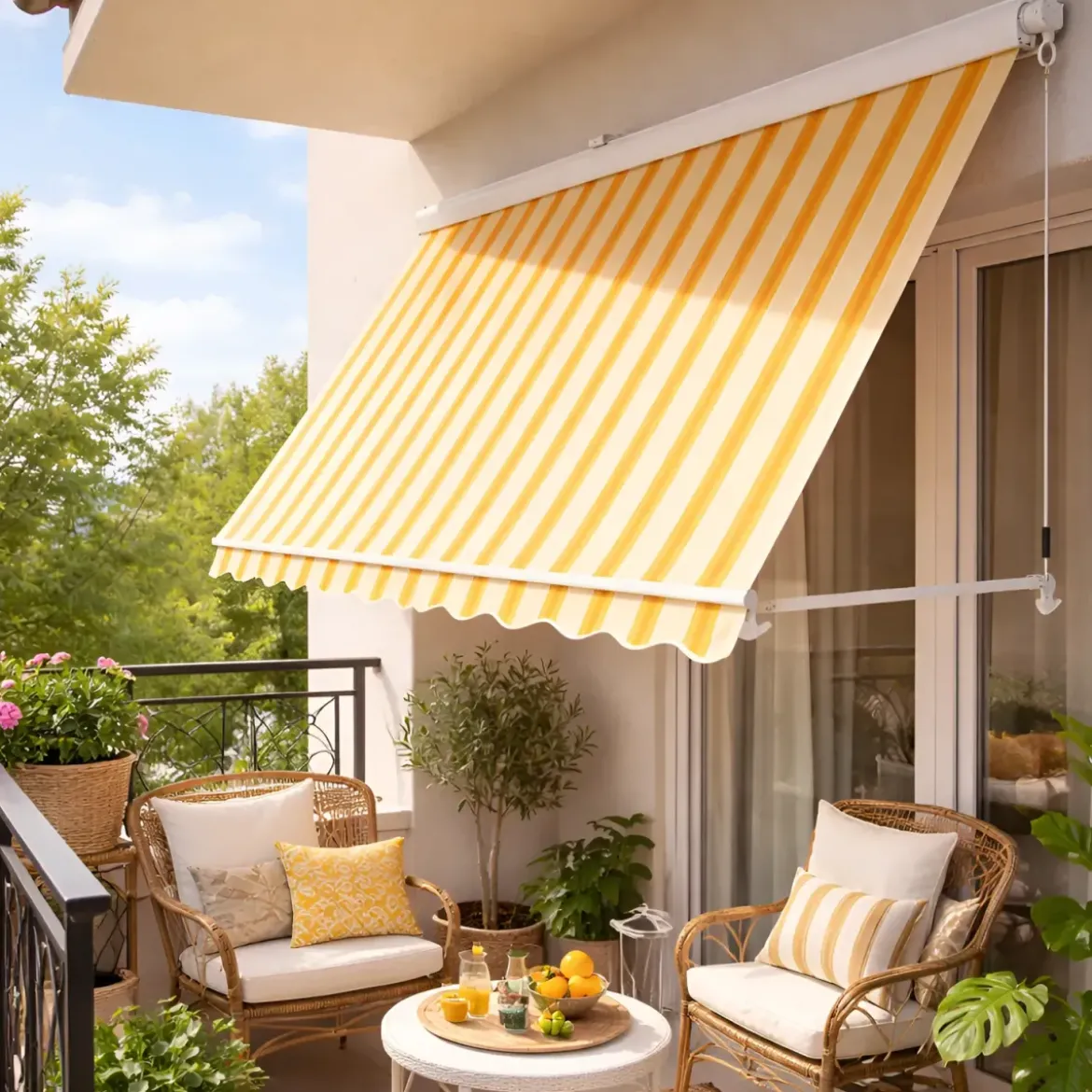 Tenda da Sole a Caduta 80x250 Rigato Giallo Bianco Cassonata da Esterno
