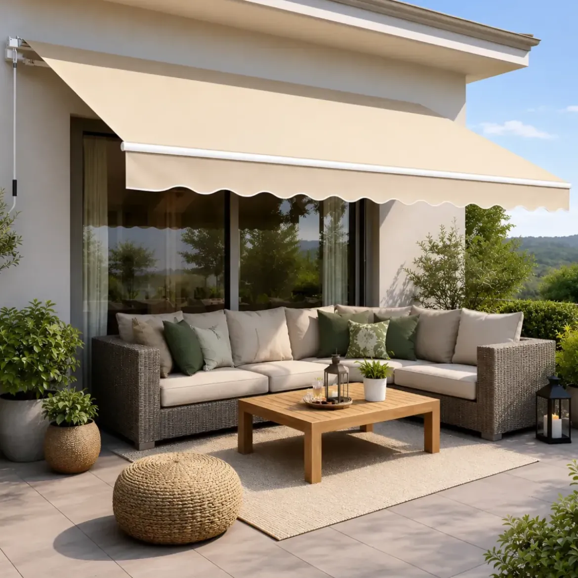 Tenda da Sole Avvolgibile a Barra Quadra 250x200 cm Beige da Esterno