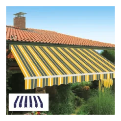 Tenda da Sole Avvolgibile 395x250 cm con Bracci Retrattili Bianco Blu