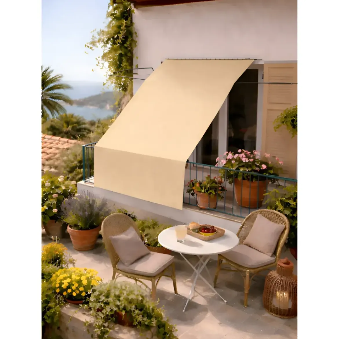Tenda da Sole Cotone 140x350 Beige Lavabile Anelli Ganci Sacchetto