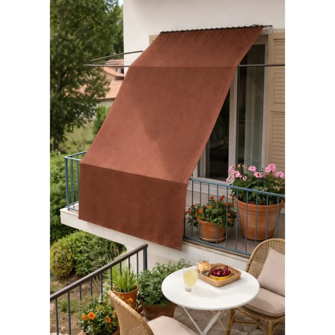 Tenda da Sole Cotone 140x350 Marrone Lavabile Anelli Ganci Sacchetto