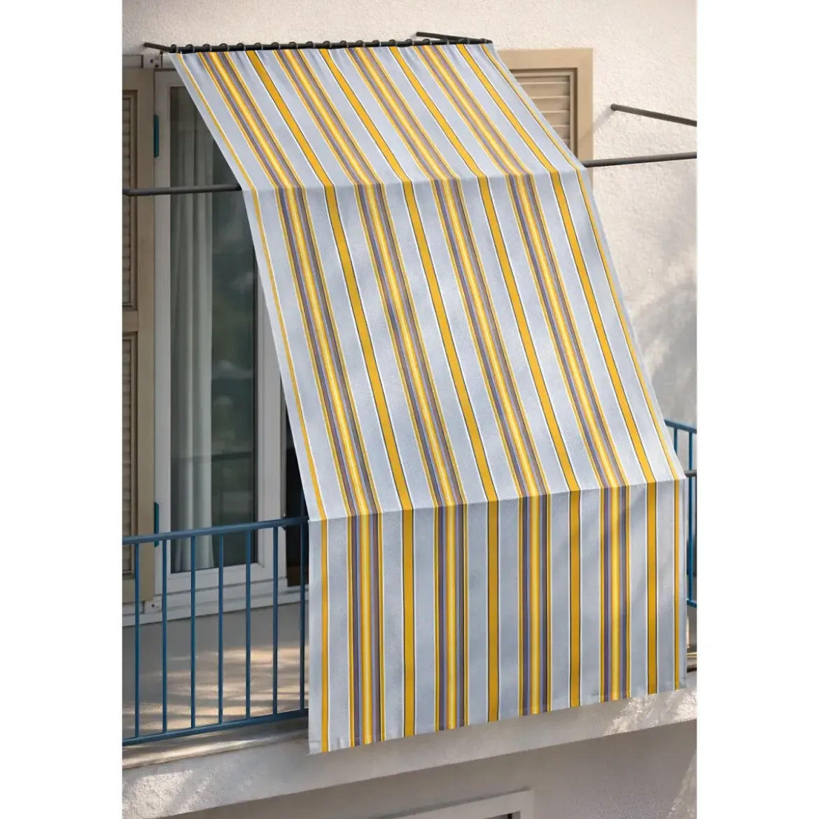 Tenda da Sole Cotone 140x350 Multiriga Giallo Lavabile Anelli Ganci