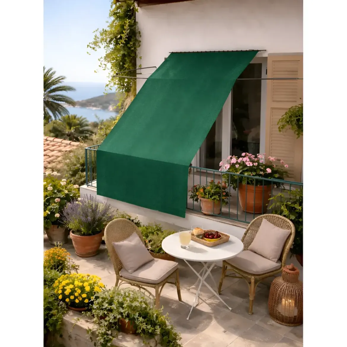 Tenda da Sole Cotone 140x300 Verde Lavabile Anelli Ganci Sacchetto