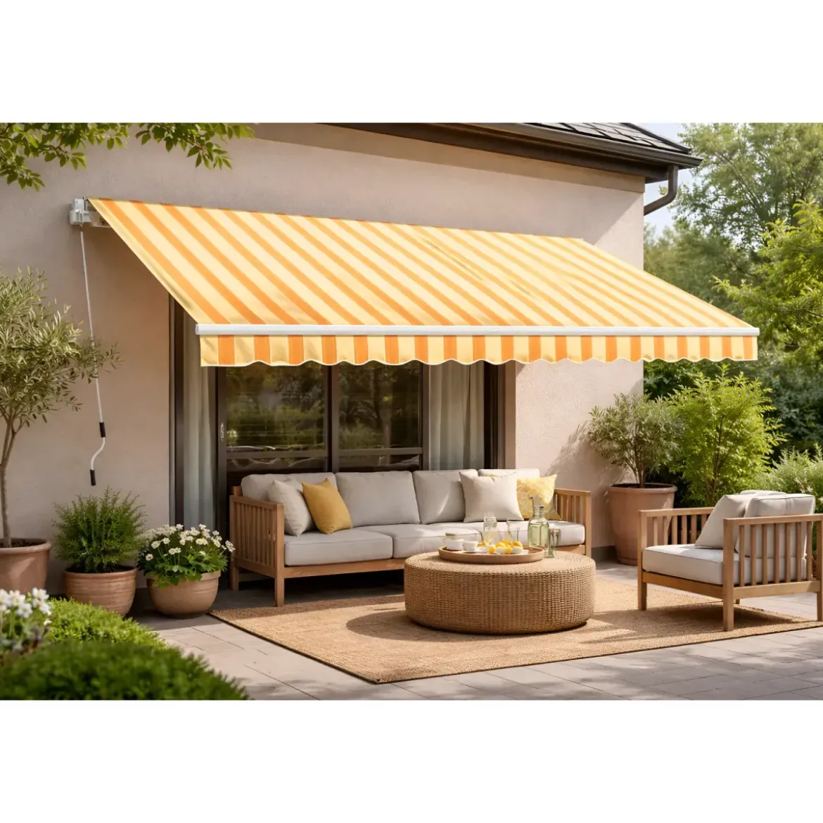 Tenda da Sole per Esterno Balcone 300x200 Avvolgibile Riga Gialla