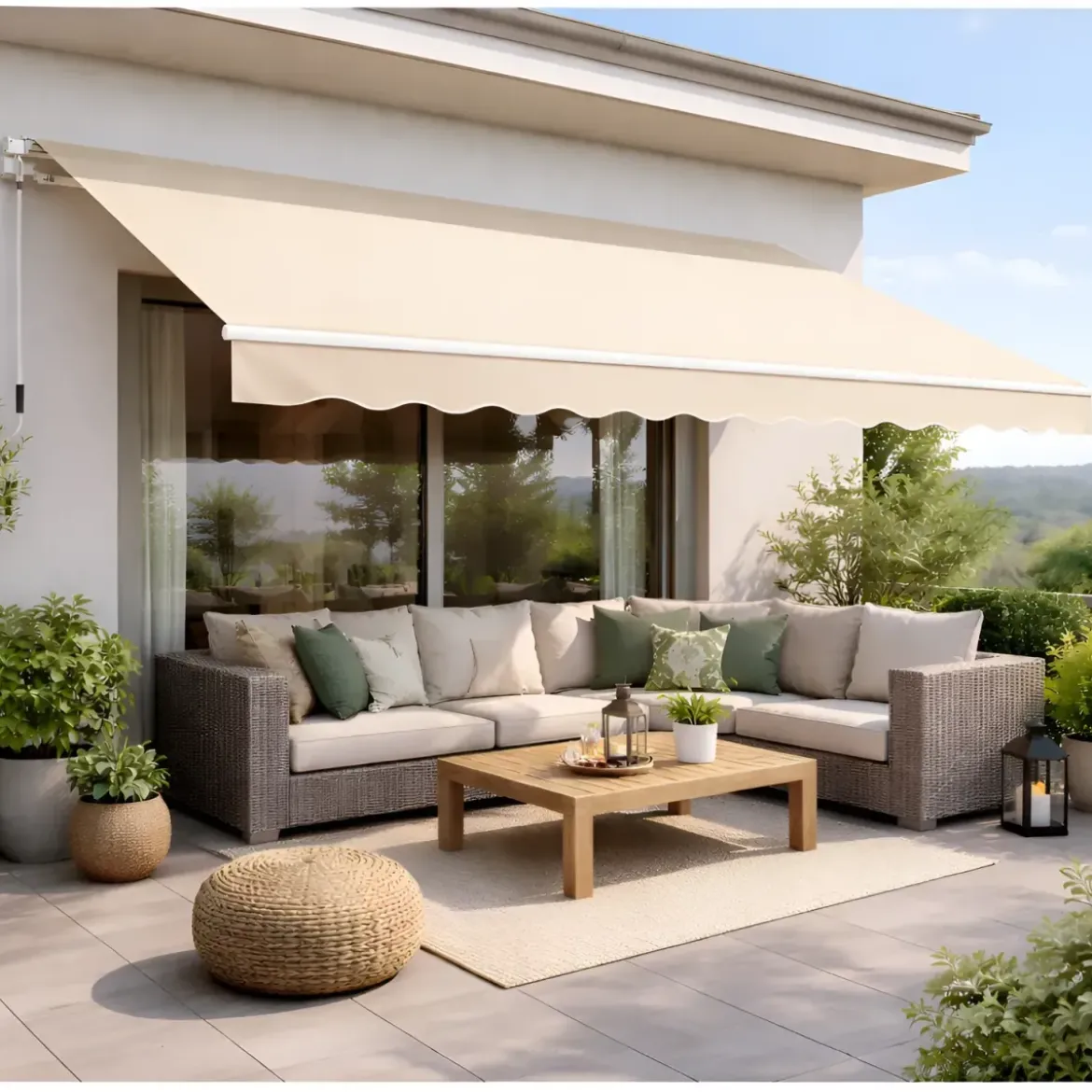 Tenda da Sole 400x250 Beige a Barra Quadra Avvolgibile da Esterno