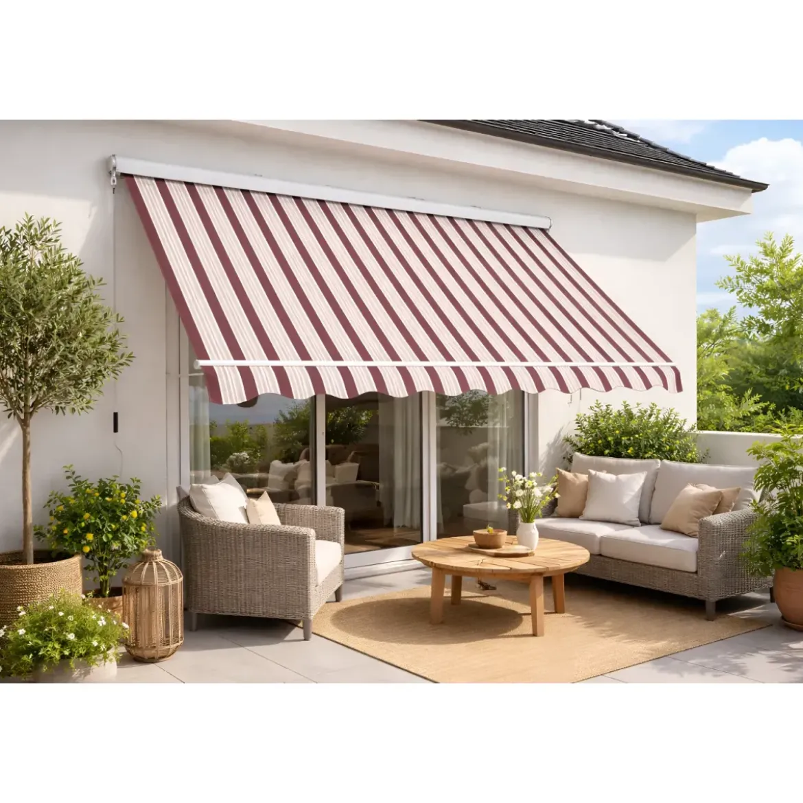 Tenda da Sole 250x250 Riga Rossa Cassonata a Caduta Bracci Balcone