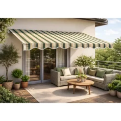 Tenda da Sole 200x150 Rigata Verde Bianco Barra Quadra Avvolgibile