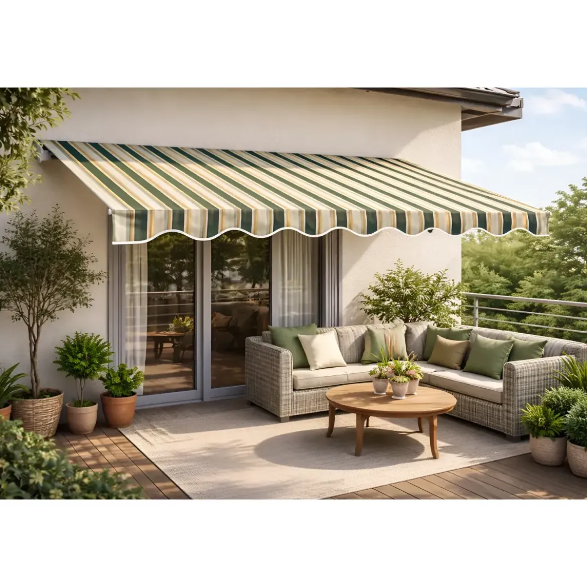Tenda da Sole 400x300 Rigata Verde Bianco Barra Quadra Avvolgibile