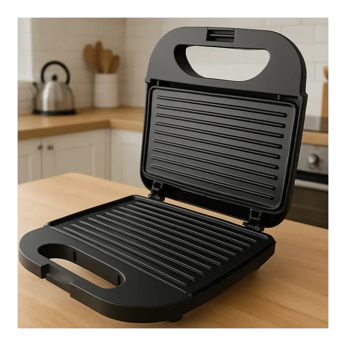 Tostiera Compatta Acciaio Inox 21,5x21,5x7,5 cm 750 W Nera Oro