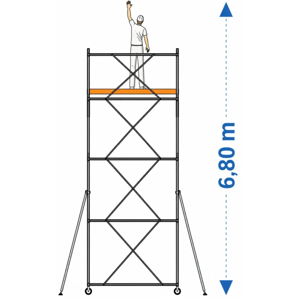 Trabattello Ponteggio Professionale h680 cm con Piano Parapetto Aste