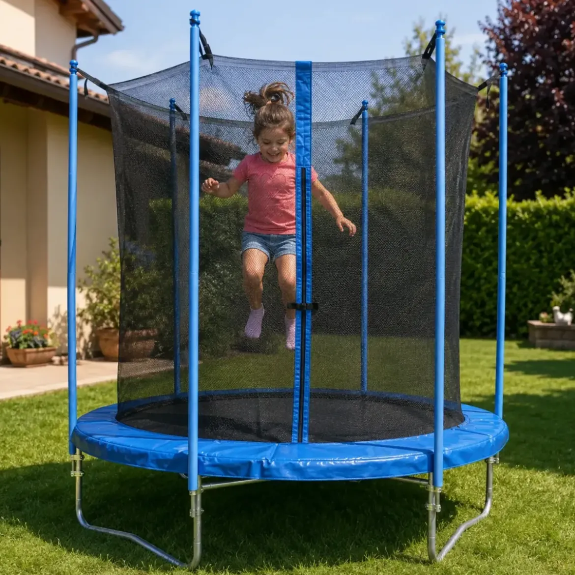 Trampolino Elastico 183 cm per Bambini Rete Sicurezza da Esterno