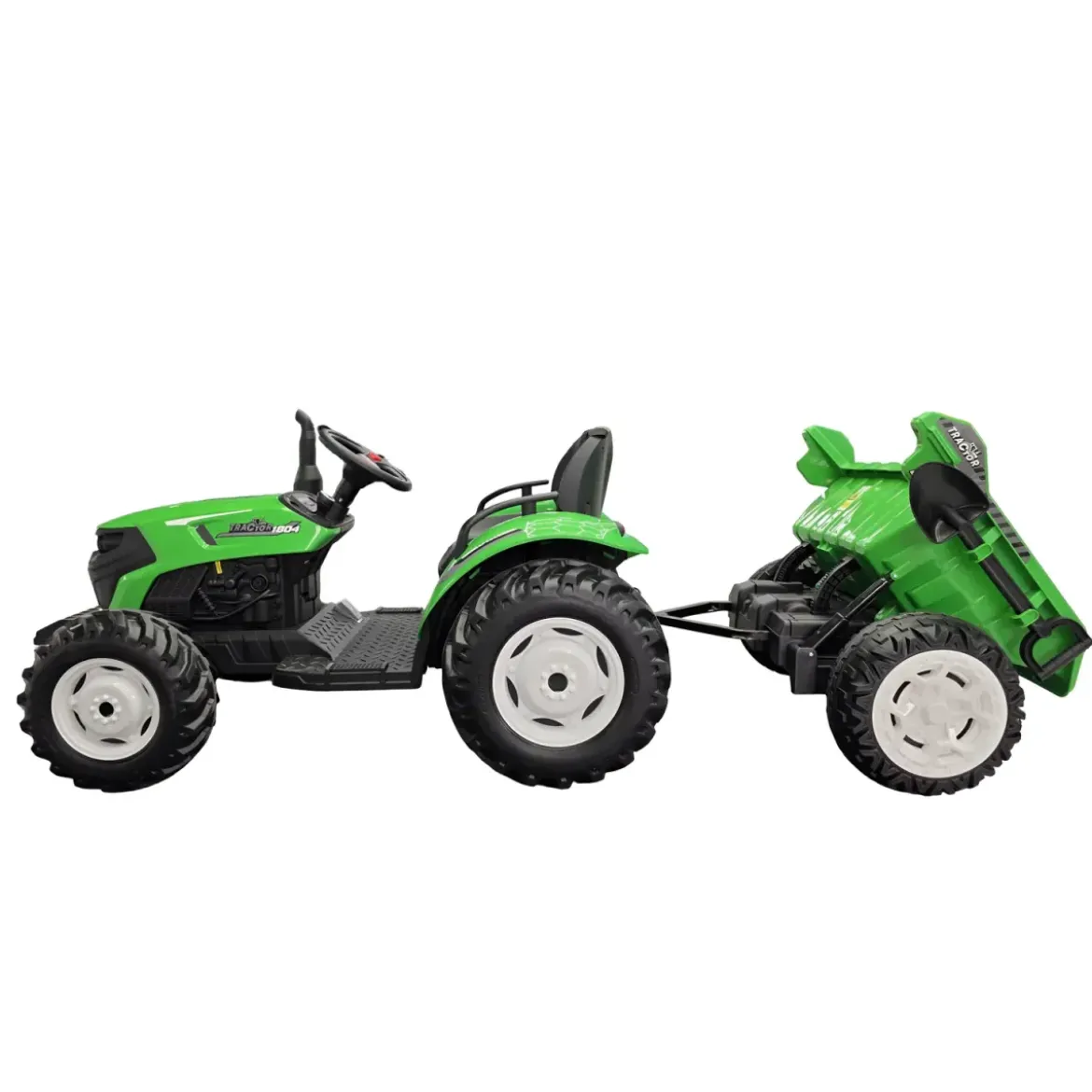 Trattore Elettrico per Bambini 24V con Rimorchio Ribaltabile Verde