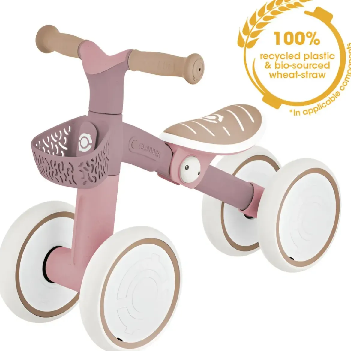 Triciclo Cavalcabile Rosa Ergonomico Ecologico Cestino per Equilibrio