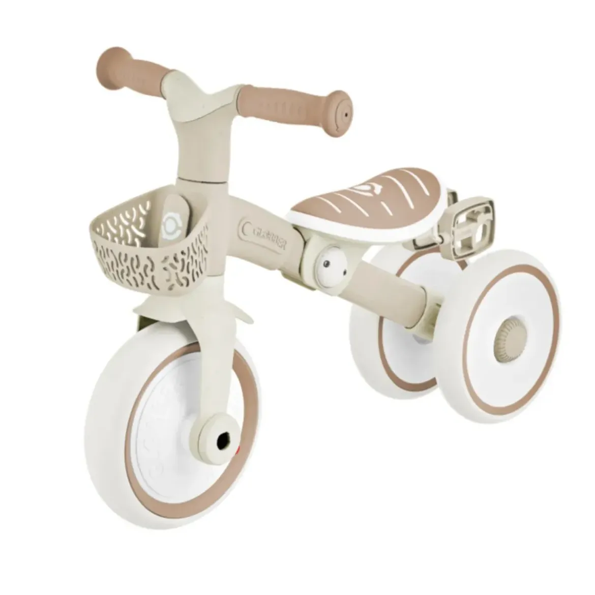 Triciclo Evolutivo Bambini 2 in 1 Beige Regolabile Pedali Rimovibili