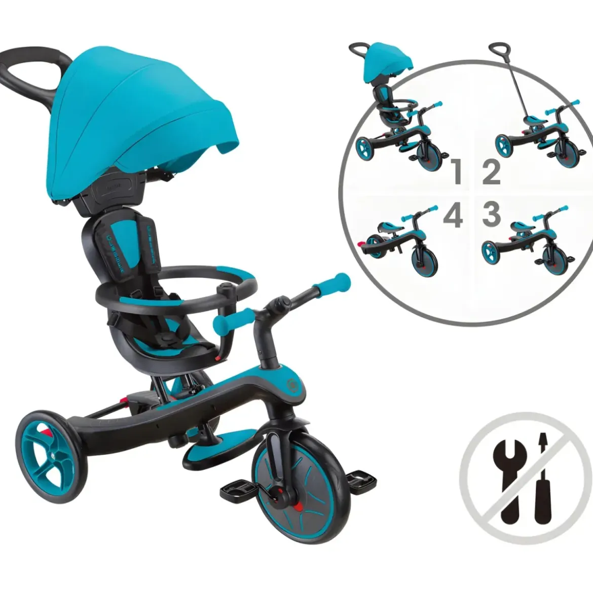 Triciclo Evolutivo 4 in 1 Maniglione Regolabile Balance Bike Verde Acqua
