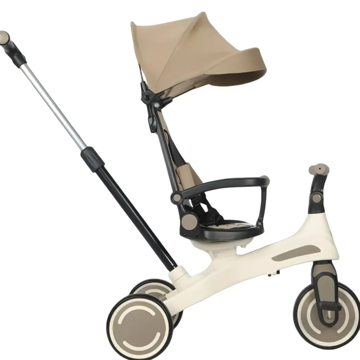 Triciclo Evolutivo per Bambini Beige Sedile Girevole Cappotta Tessuto