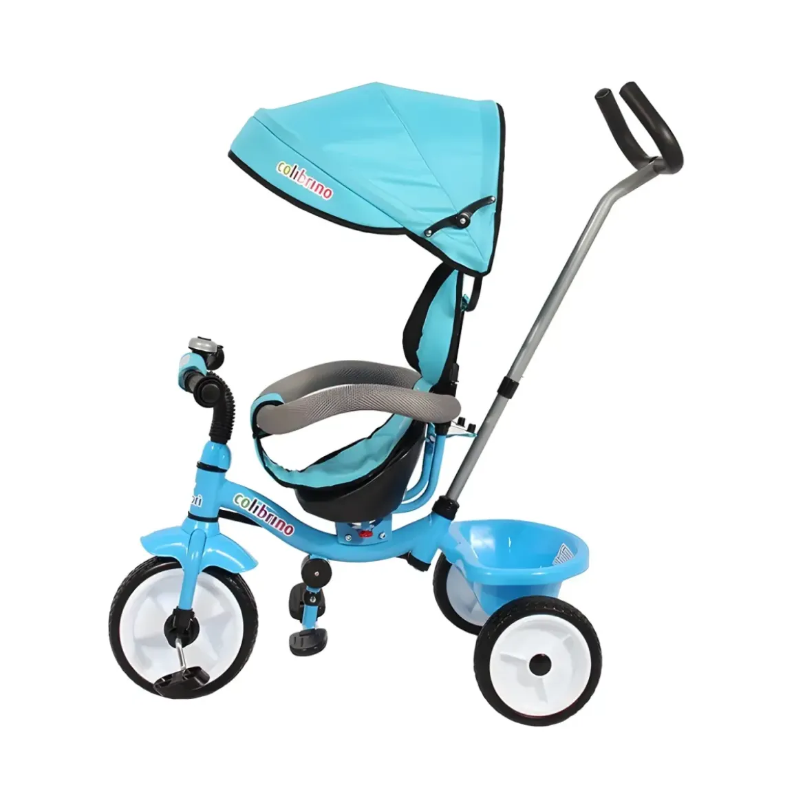 Triciclo per Bambini Azzurro 360° con Cappottina e Guida Parentale