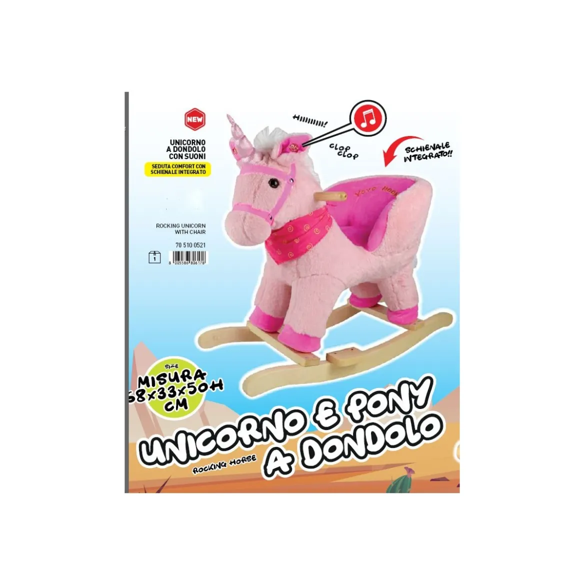 Unicorno a Dondolo con Suoni Animale Cavalcabile in Legno per Bambini Vintage