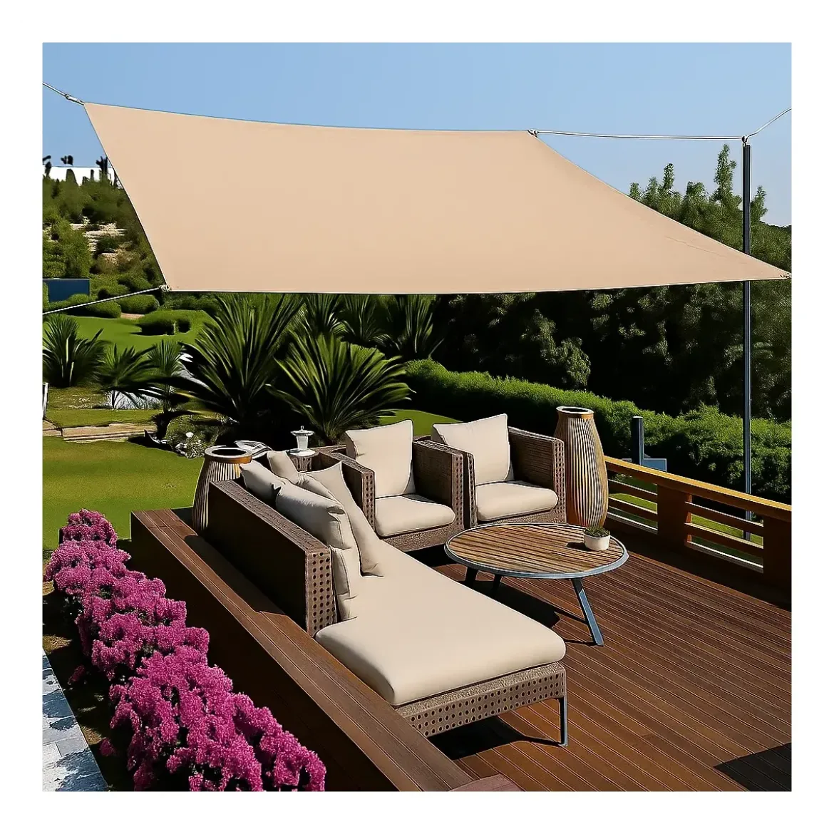 Vela Impermeabile Quadrata 5x5 m Beige con Anelli in Acciaio Rinforzato