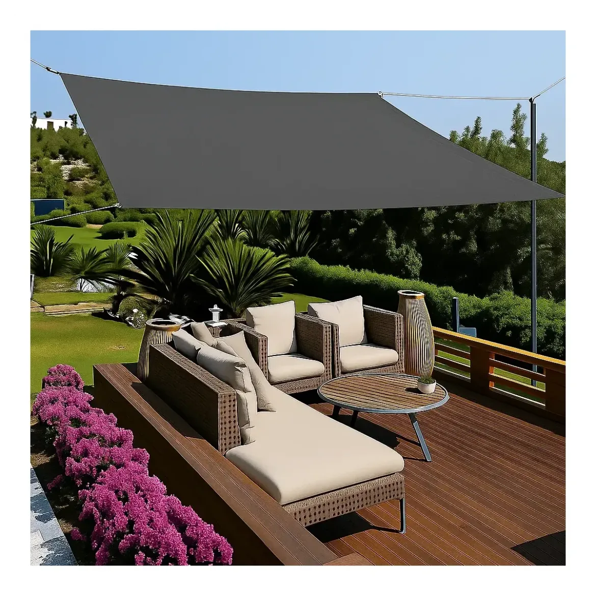 Vela Impermeabile Quadrata 5x5 m Antracite con Anelli in Acciaio Rinforzato