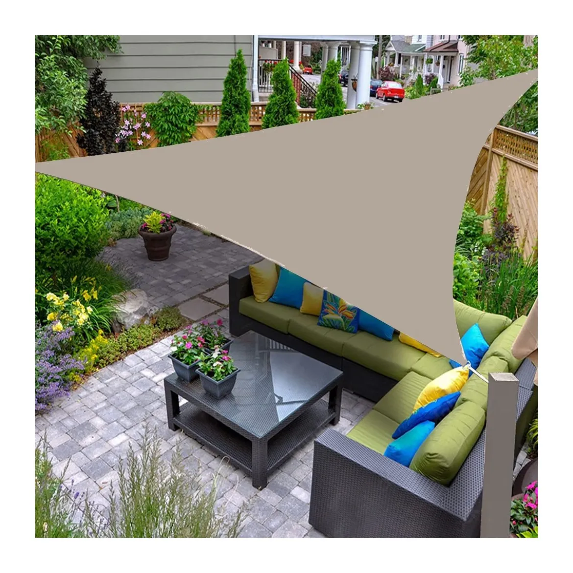 Vela Ombreggiante 5x5 Tortora Triangolare Tenda Parasole Giardino Impermeabile