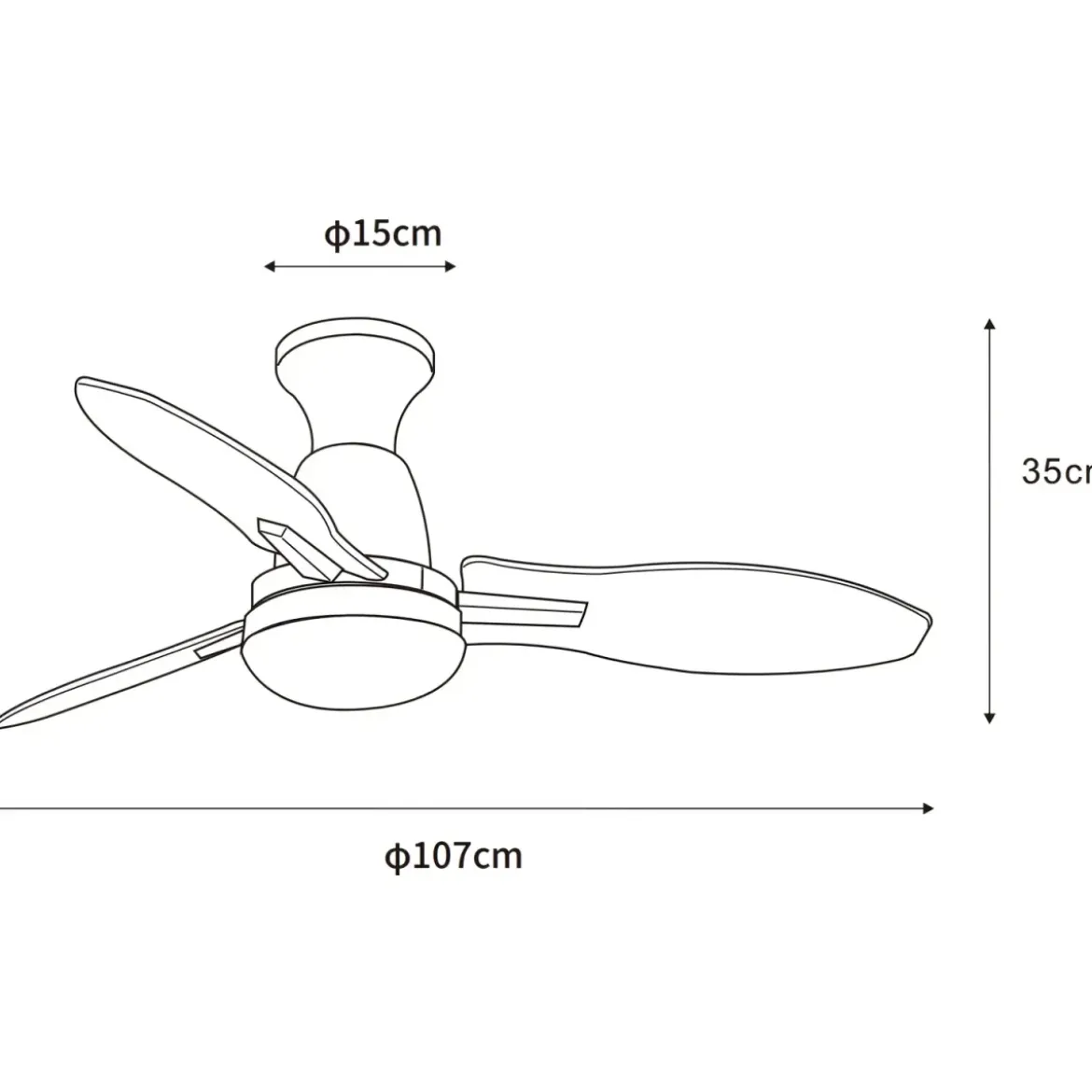 Ventilatore da Soffitto con Luce LED Metallo 3 Pale in Legno con Timer