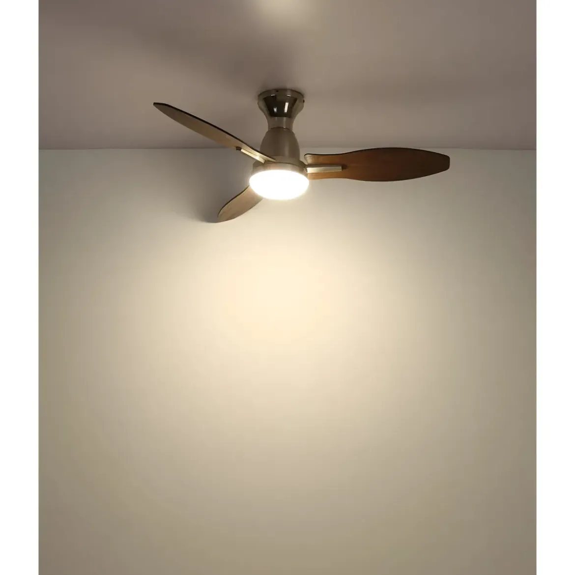 Ventilatore da Soffitto con Luce LED Metallo 3 Pale in Legno con Timer