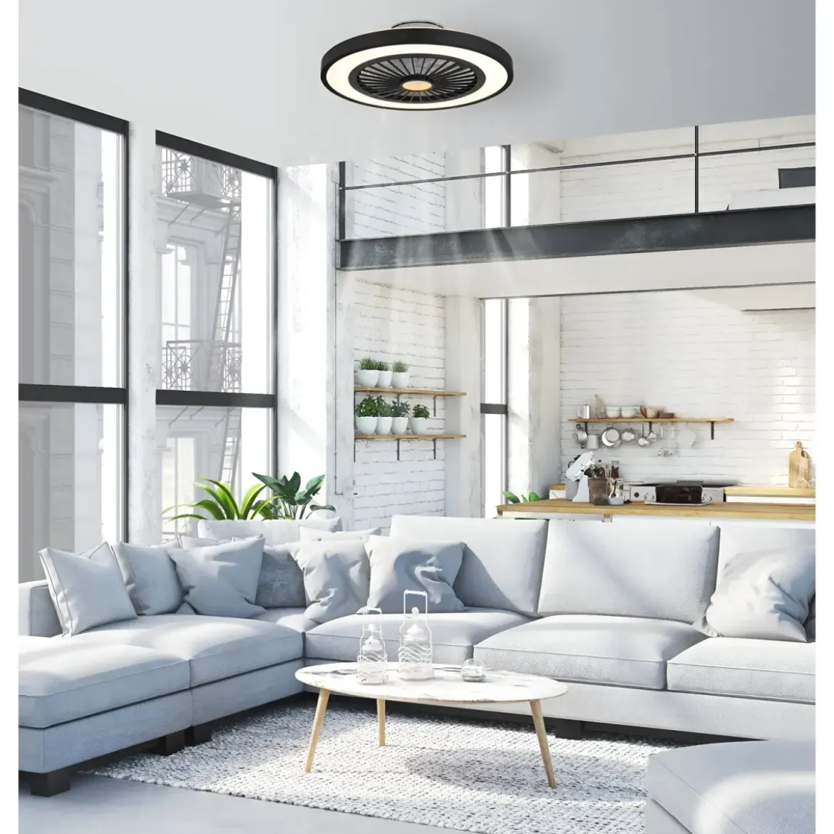 Ventilatore da Soffitto con Luce 54 cm Nero Telecomando Luce Notturna