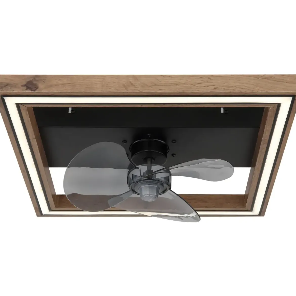 Ventilatore da Soffitto con Luce LED Nero Legno Quadrato Moderno