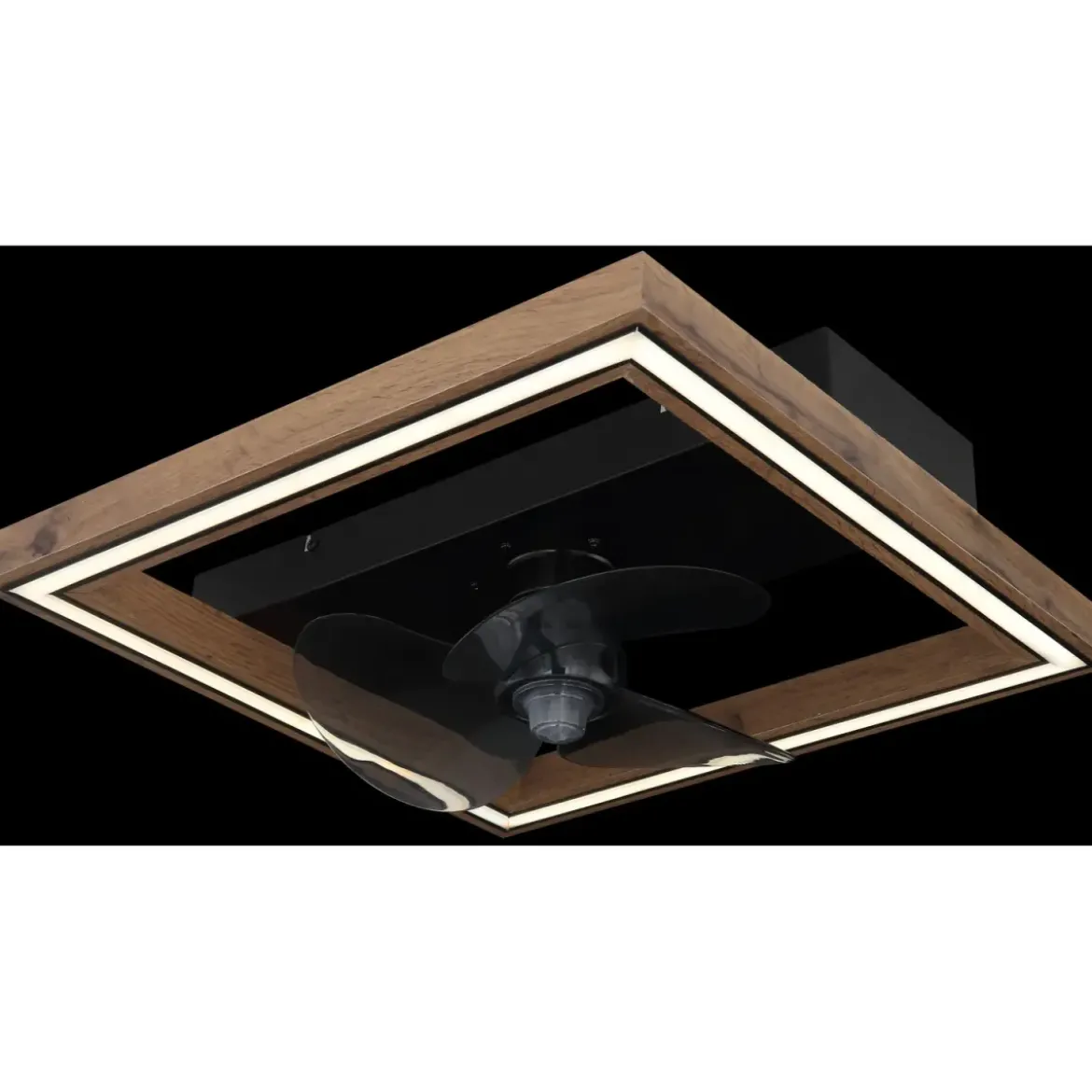 Ventilatore da Soffitto con Luce LED Nero Legno Quadrato Moderno