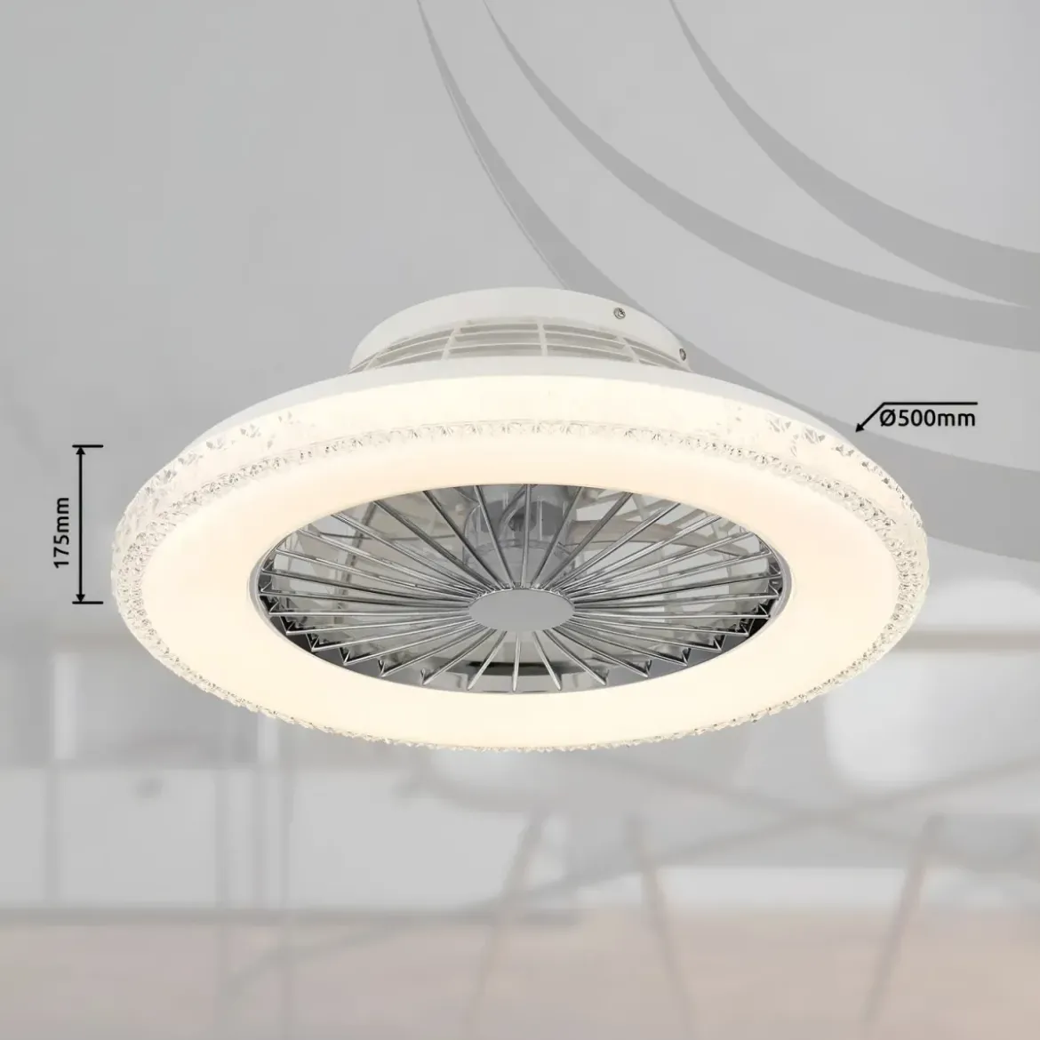 Ventilatore da Soffitto con Luce Bianco Cristalli LED CCT Telecomando