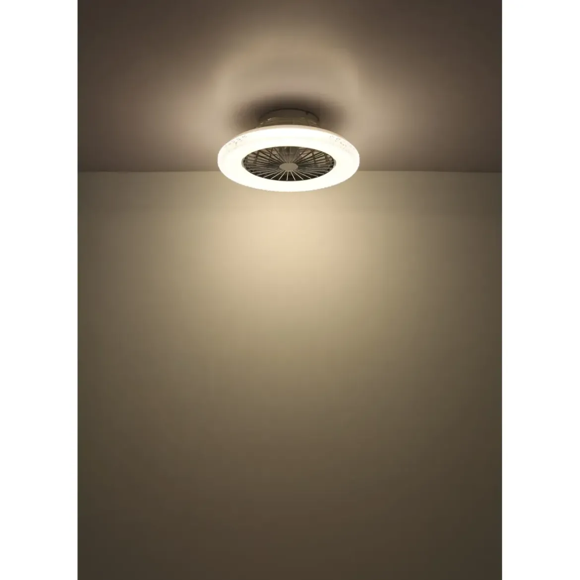 Ventilatore da Soffitto con Luce Bianco Cristalli LED CCT Telecomando