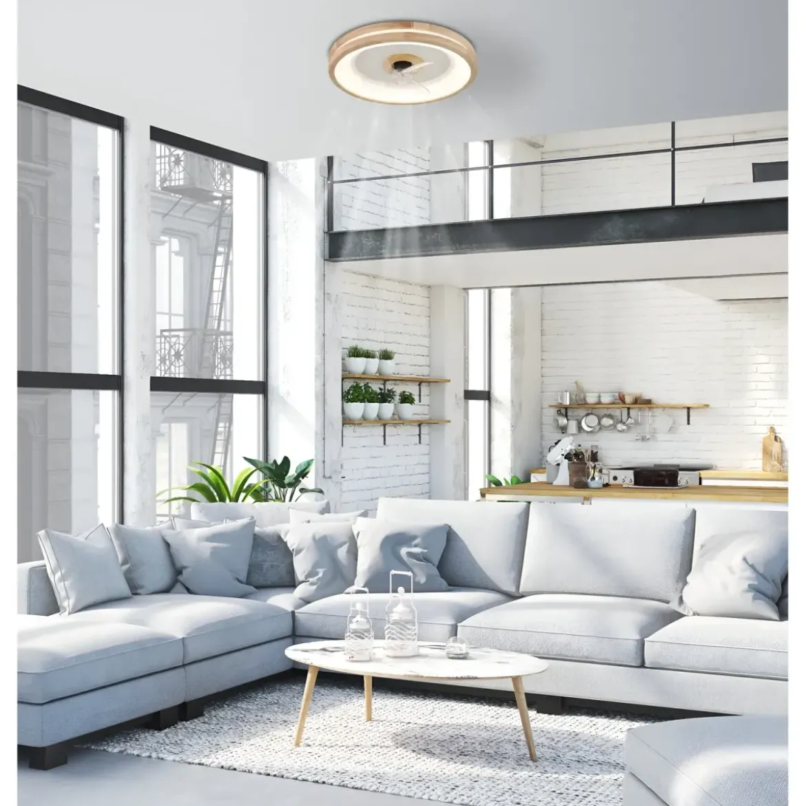 Ventilatore da Soffitto con Luce LED Dimmerabile Bianco Legno 3 Pale