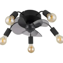 Ventilatore da Soffitto con Luce 5 Bracci E27 3 Pale Nero Fumè