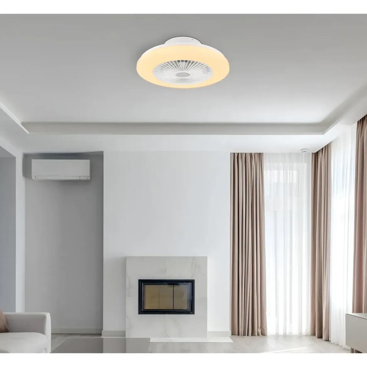 Ventilatore da Soffitto con Luce in Metallo Bianco 50 cm Telecomando